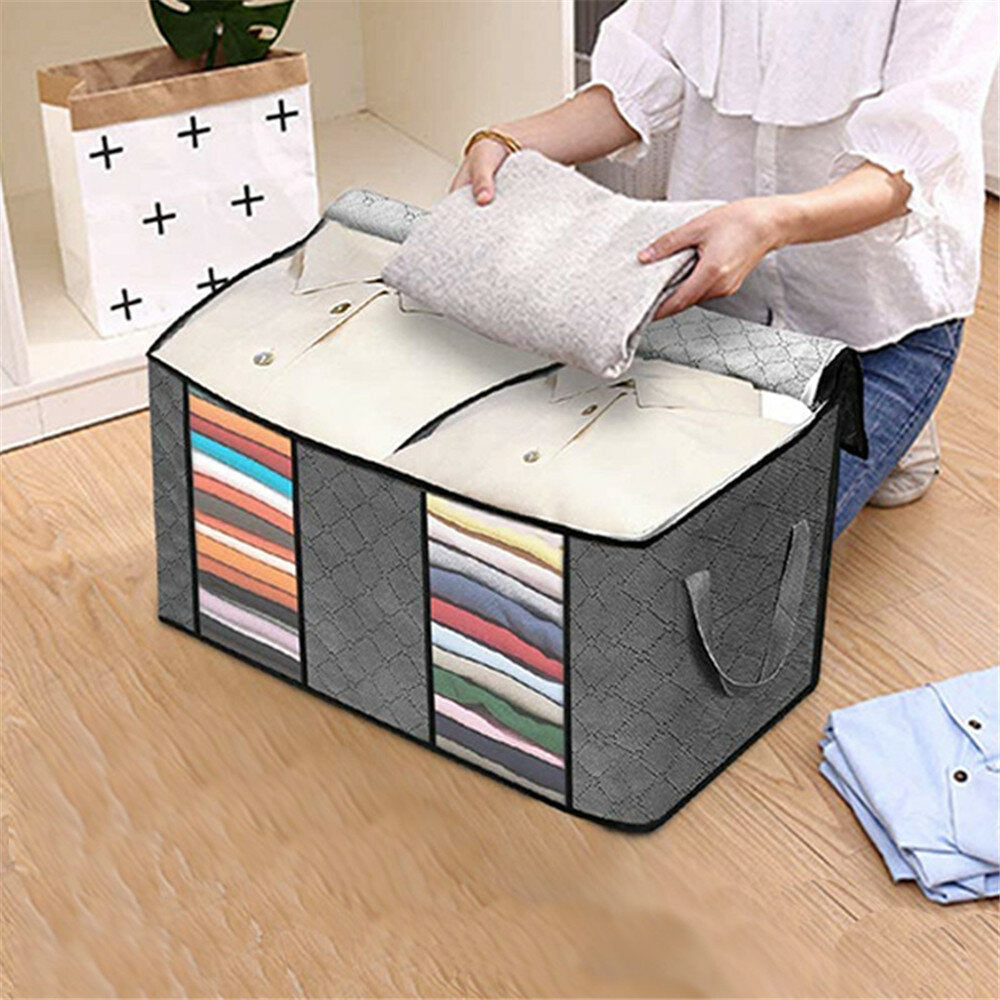 3PCS Clothes Storage Bag Multifuncaitonal Foldable Double Windows Dual Zipper Clothes Organizers Image 4