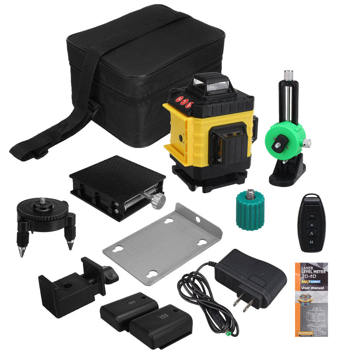 4D 16 Lines Green Light Laser Levels 360 Self Leveling Cross Horizontal Measure with 2 Batteries Image 1