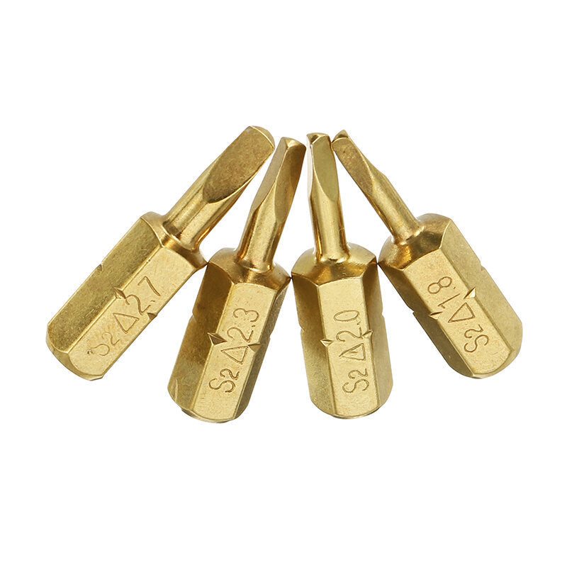 4pcs 25mm 1.8-2.7mm Triangle Shaped Screwdriver Bits 1,4 Inch Hex Shank Electroplating Bronze Image 3