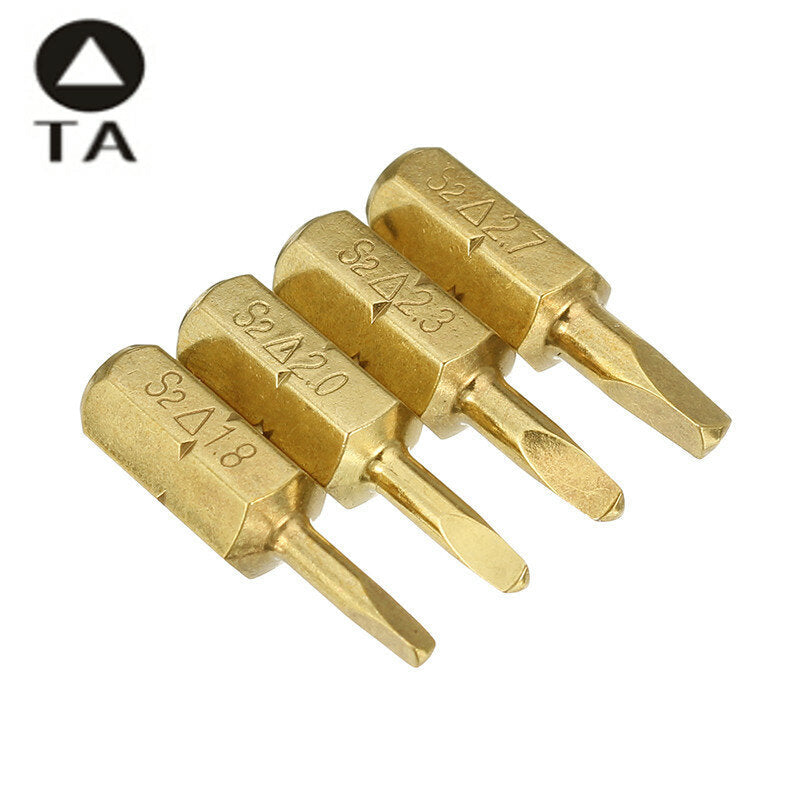 4pcs 25mm 1.8-2.7mm Triangle Shaped Screwdriver Bits 1,4 Inch Hex Shank Electroplating Bronze Image 4