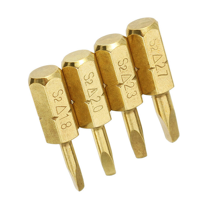 4pcs 25mm 1.8-2.7mm Triangle Shaped Screwdriver Bits 1,4 Inch Hex Shank Electroplating Bronze Image 5