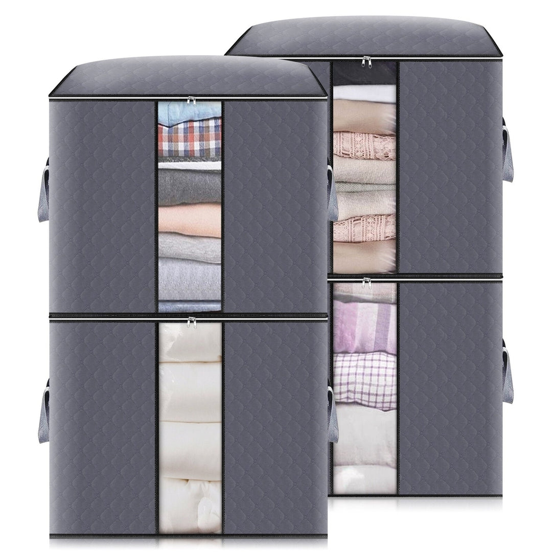 4Pcs Non-woven Fabric Clothes Storage Bag Foldable High Capacity Quilt Storage Bag Portable Storage Container Image 2