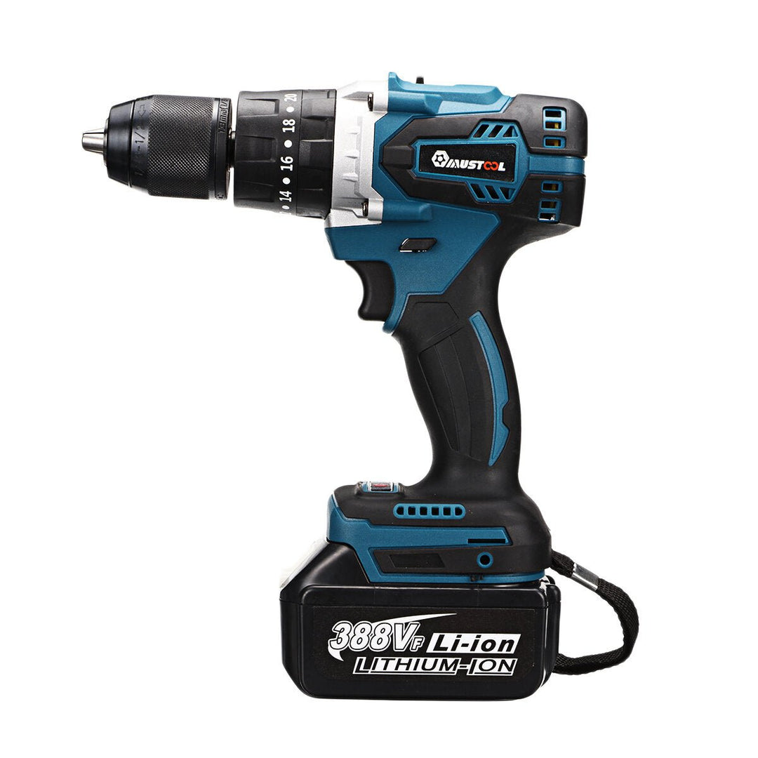 520N.m 4000rpm 3 In 1 Electric Cordless Hammer Impact Drill Screwdriver w,LED Battery Image 1