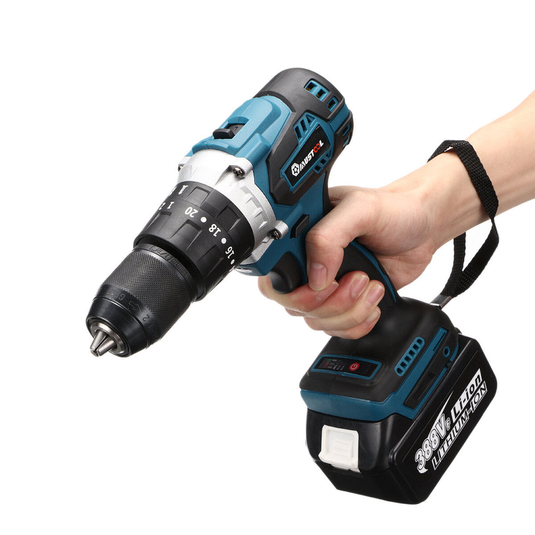 520N.m 4000rpm 3 In 1 Electric Cordless Hammer Impact Drill Screwdriver w,LED Battery Image 3