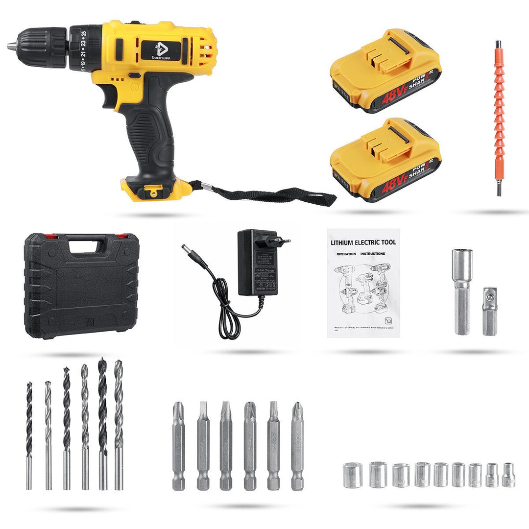 48VF Impact Drill Cordless Screwdriver Drill 25+3 Torque 2 Speed Drilling Battery Indicator Tool Image 1