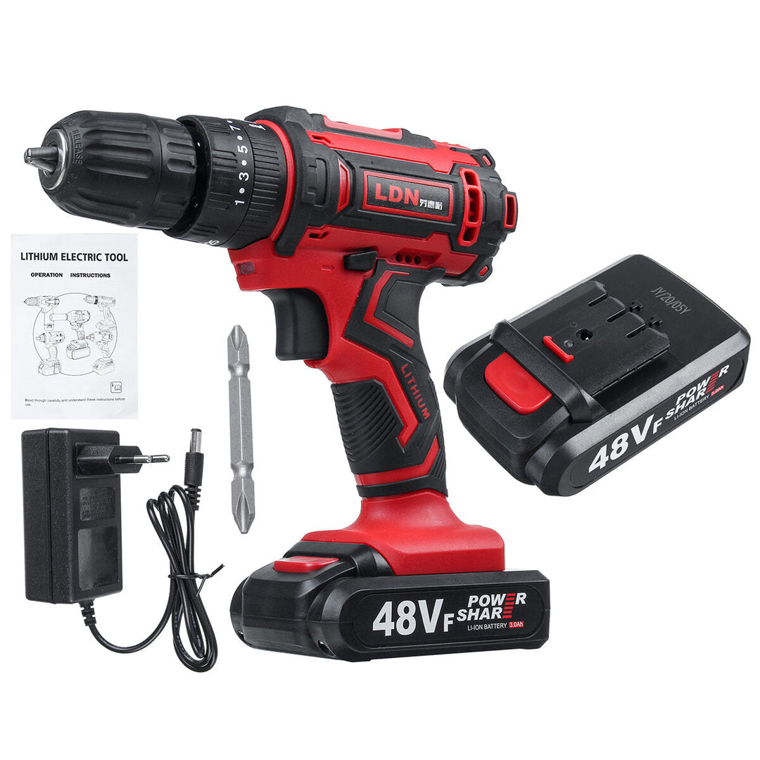 48VF Cordless Electric Impact Drill Rechargeable Drill Screwdriver W, 1 or 2 Li-ion Battery Image 1