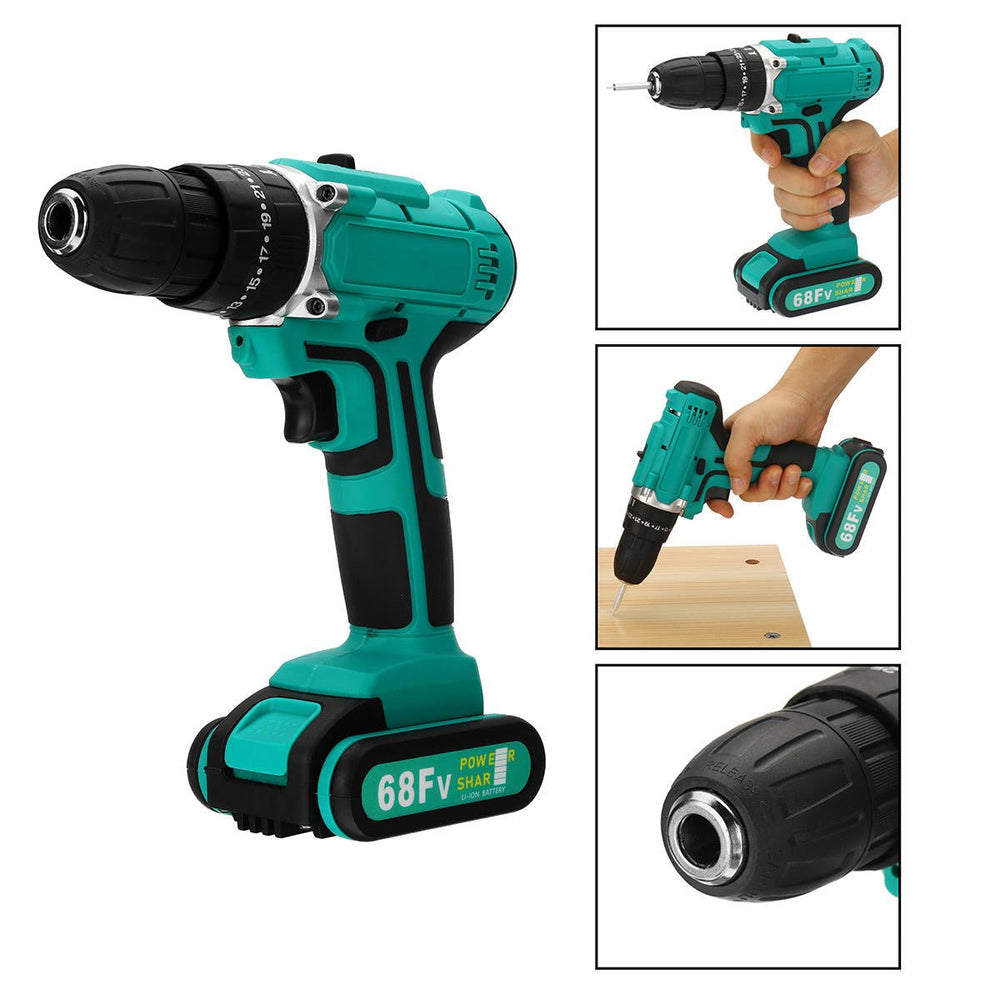 68FV Household Lithium Electric Screwdriver 2 Speed Impact Power Drills Rechargeable Drill Driver Image 2