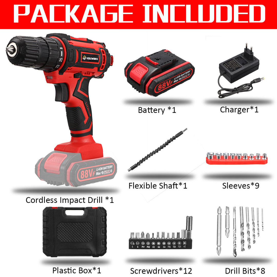 88VF 6000mAh Cordless Electric Drill Screwdriver + 30Pcs Accessories + 1,2Pcs Battery Image 11