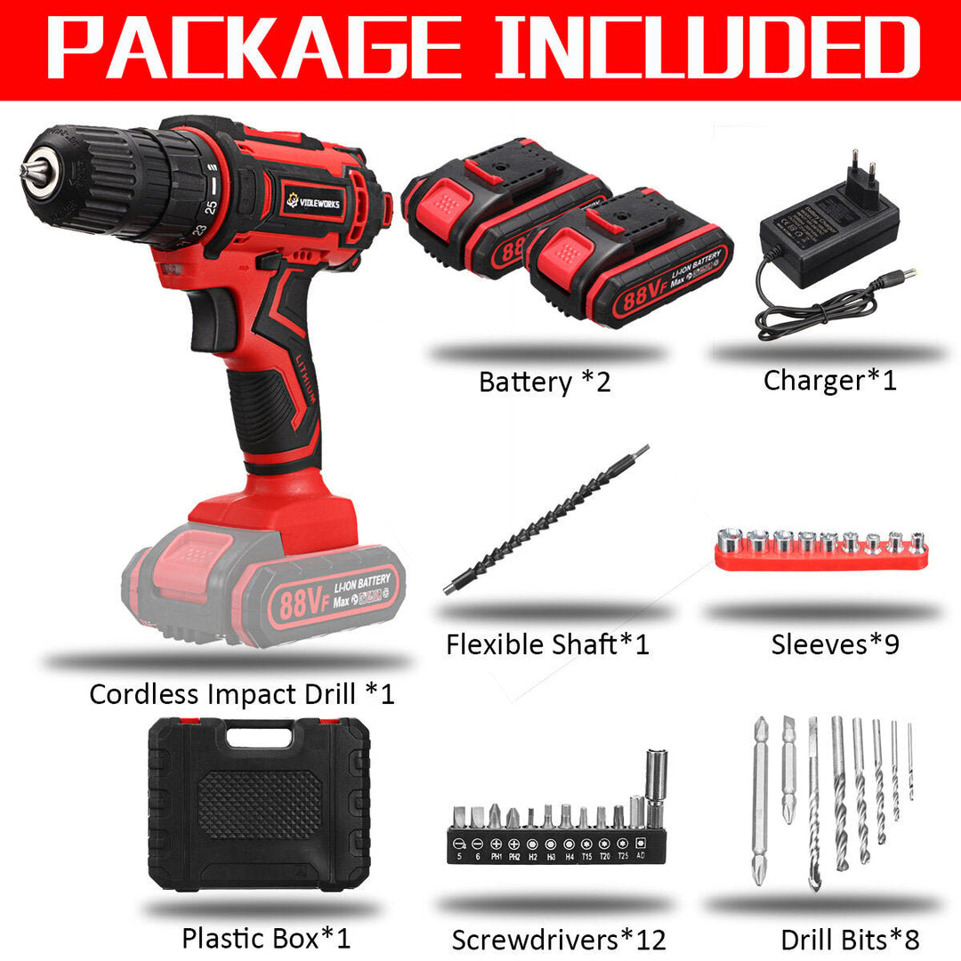 88VF 6000mAh Cordless Electric Drill Screwdriver + 30Pcs Accessories + 1,2Pcs Battery Image 12