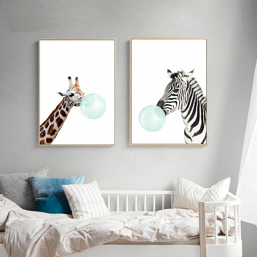 Animal Canvas Funny Poster Deer Koala Elephant Baby Art Print Kid Image 1