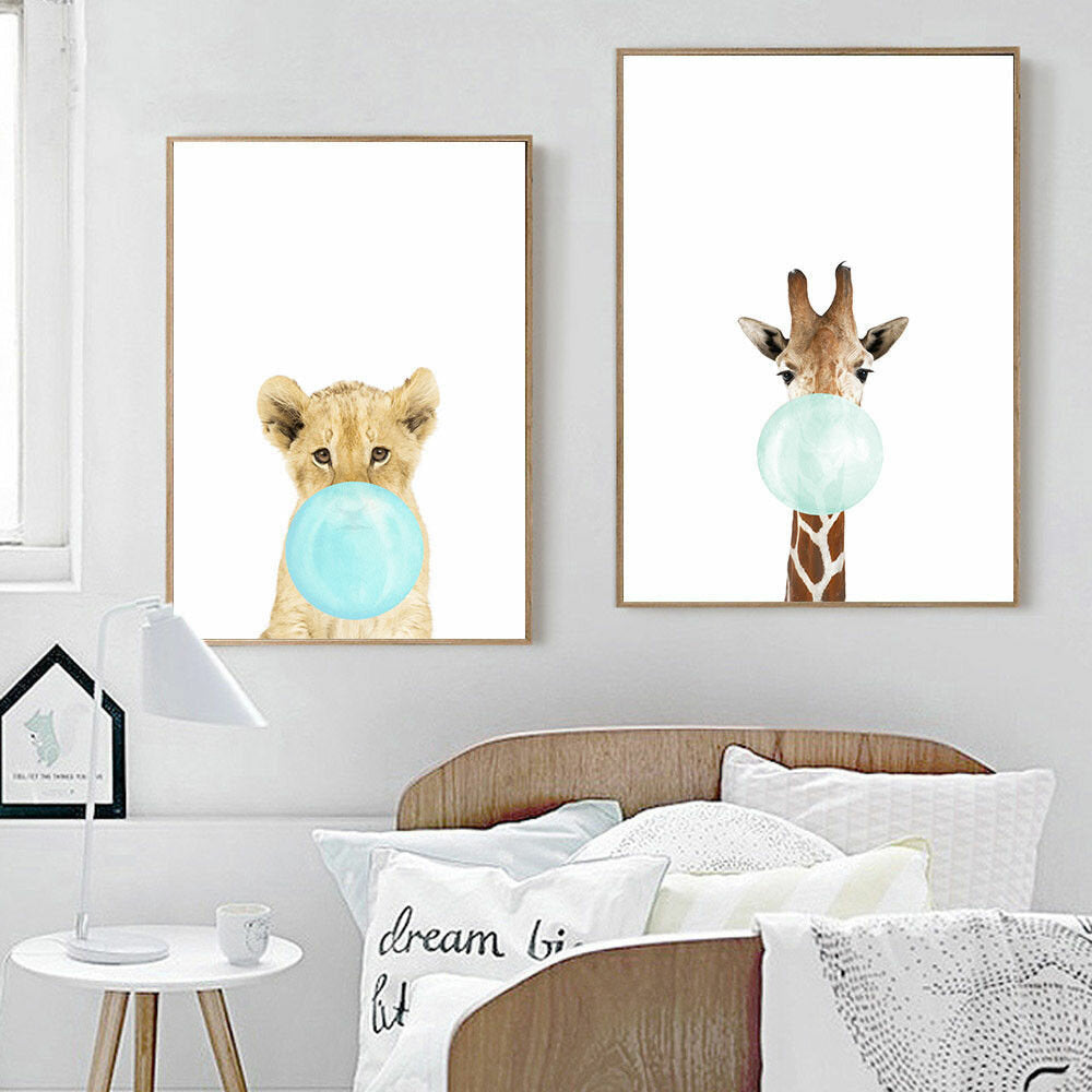 Animal Canvas Funny Poster Deer Koala Elephant Baby Art Print Kid Image 2