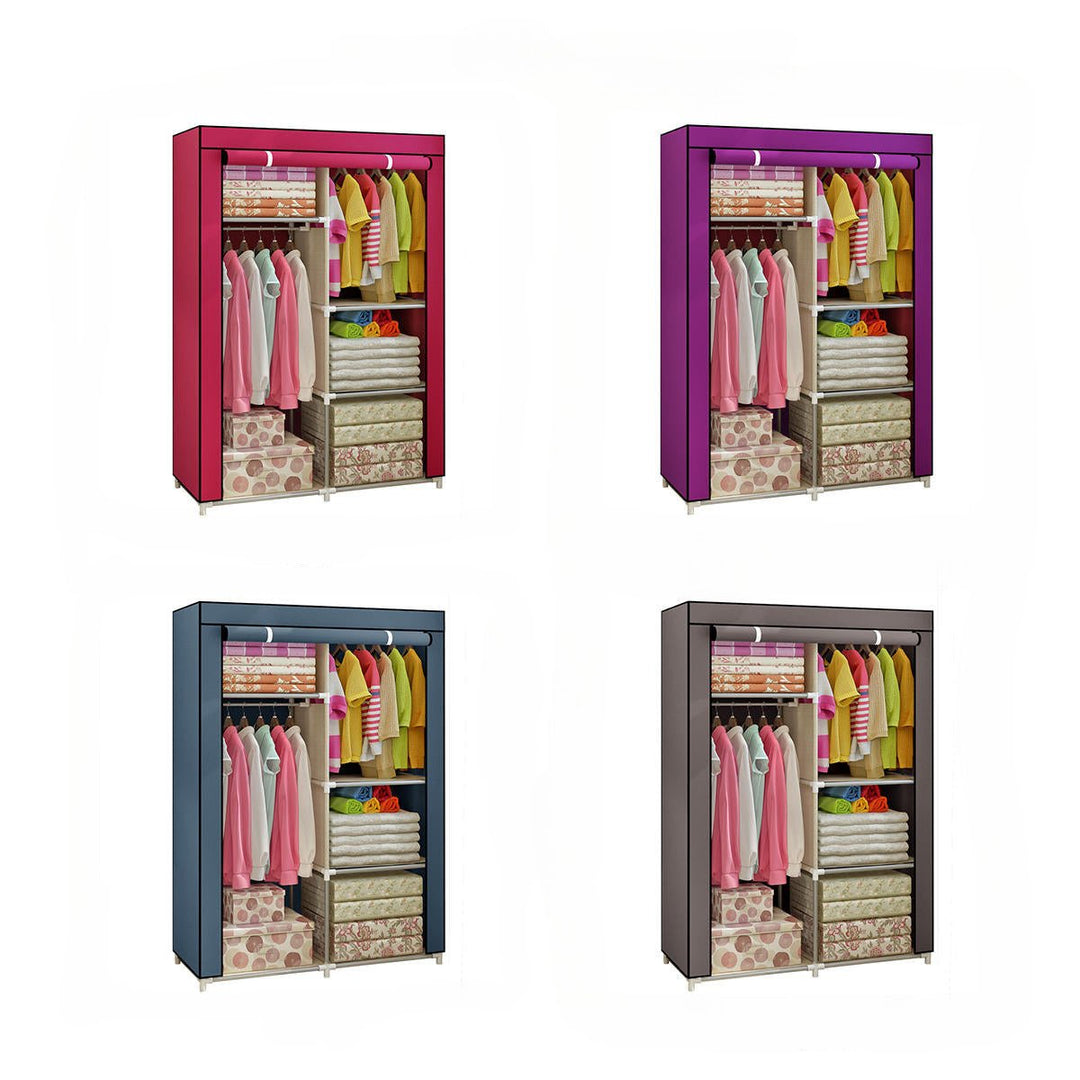 Clothes Closet Portable Wardrobe Closet Storage Organizer Clothes Hanging Rack With Shelf Image 1