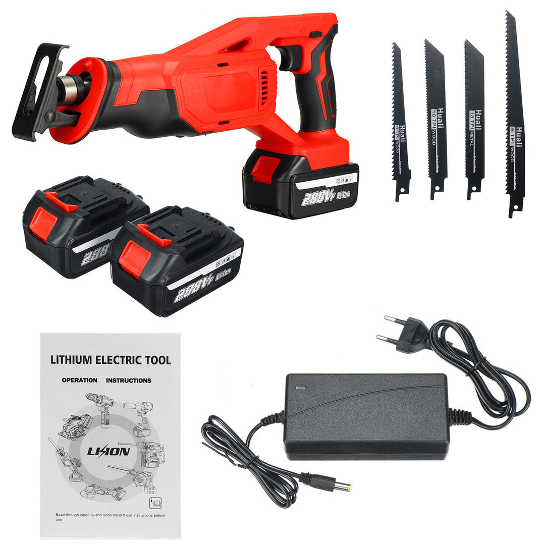 Cordless Reciprocating Saw Rechargeable Electric Recip Sabre Saw W, 4pcs Blade and 2pcs Battery Wood Metal Plastic Image 4