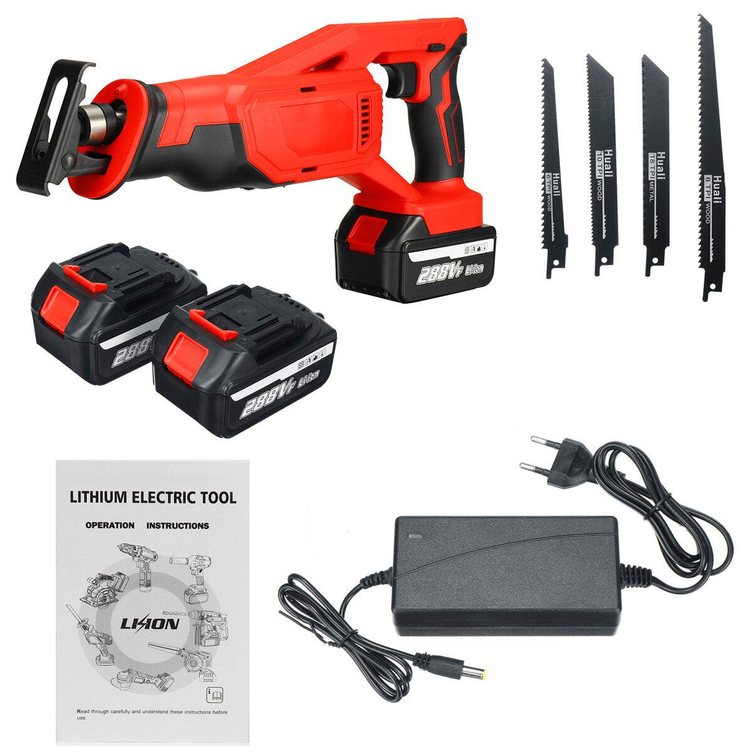 Cordless Reciprocating Saw Rechargeable Electric Recip Sabre Saw W, 4pcs Blade and 2pcs Battery Wood Metal Plastic Image 1