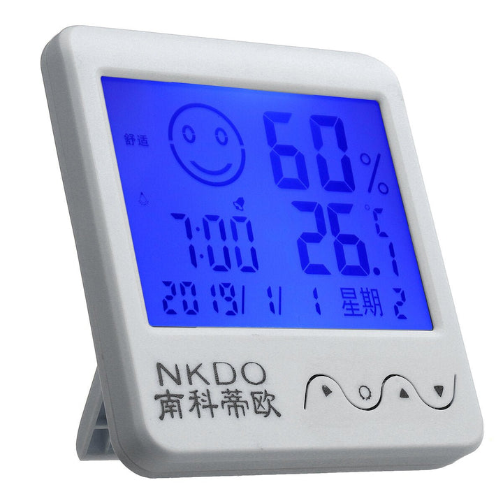 Digital Desktop Thermo-hygrometer Alarm Clock LCD Screen Temperature Humidity Image 1