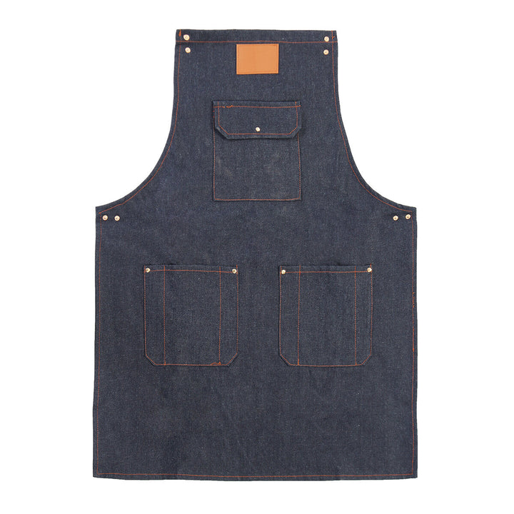 Denim Bib Apron Leather Strap Barista Baker Work Uniform Bartender BBQ Chef Cook Woodworking Apron Image 8