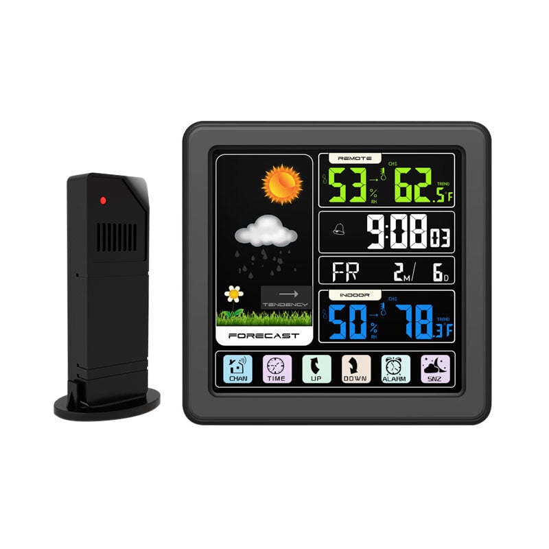 Full Touch Screen Wireless Weather Station Multi-function Color Screen Indoor and Outdoor Temperature Humidity Meter Image 1