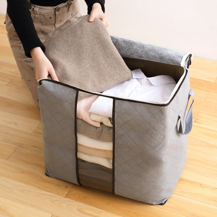 High Capacity Clothes Quilts Storage Bag Folding Organizer Bags Bamboo Portable Storage Container Image 2