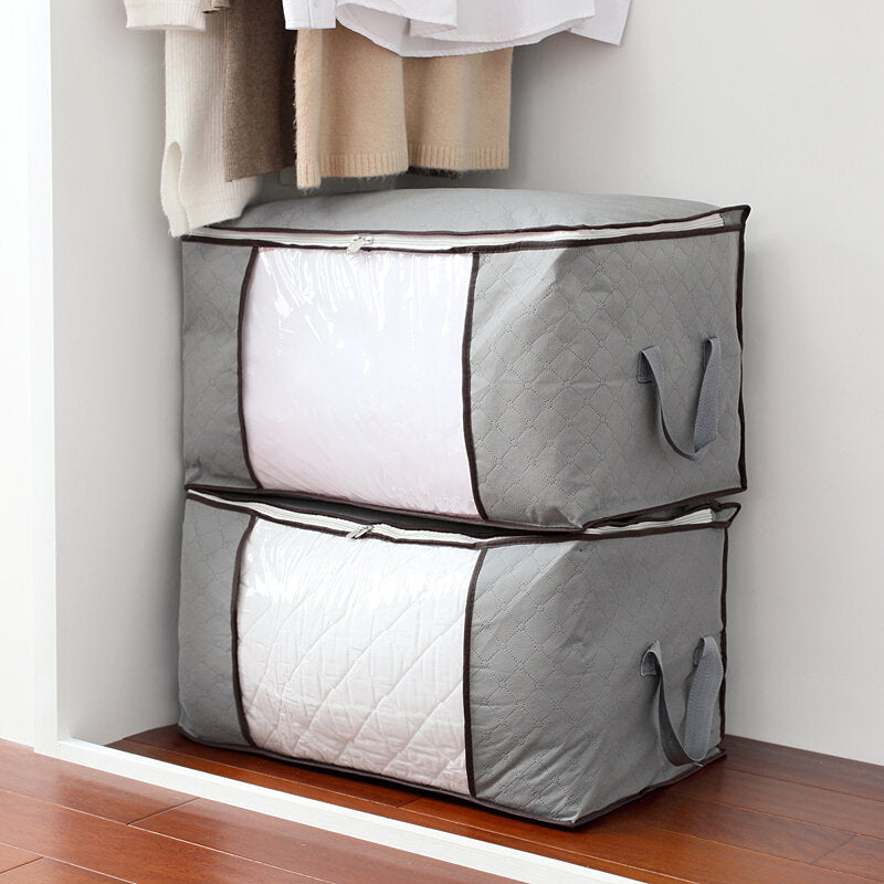 High Capacity Clothes Quilts Storage Bag Folding Organizer Bags Bamboo Portable Storage Container Image 3