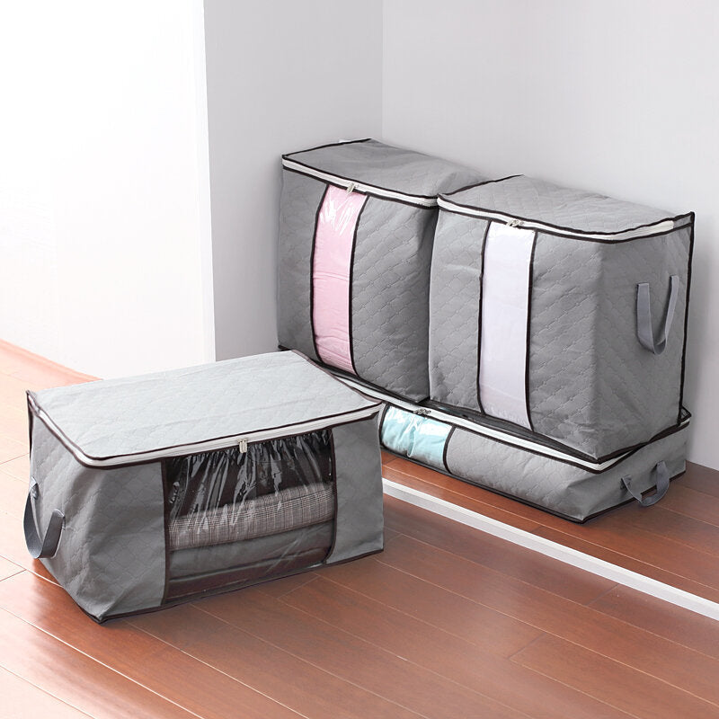 High Capacity Clothes Quilts Storage Bag Folding Organizer Bags Bamboo Portable Storage Container Image 7