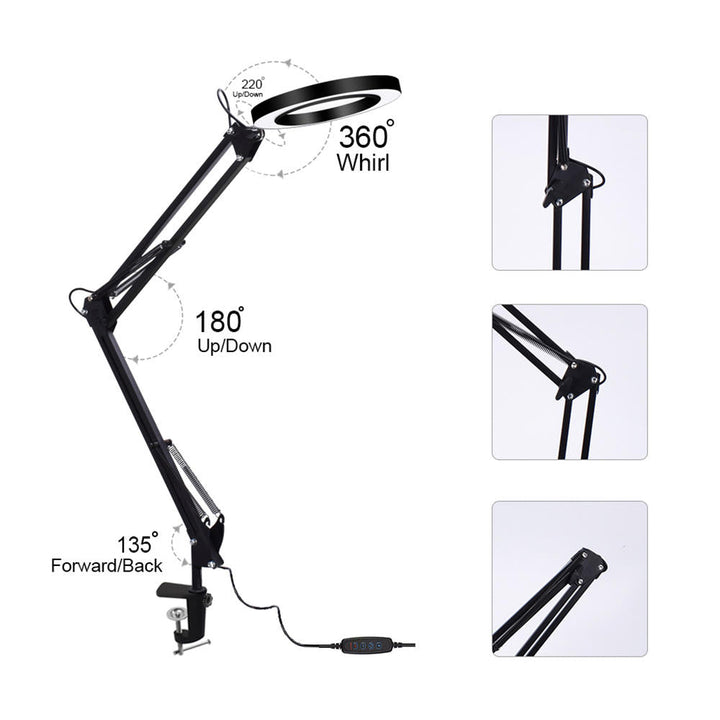 Lighting LED 5X 740mm Magnifying Glass Desk Lamp with Clamp Hands USB-powered LED Lamp Magnifier with 3 Modes Dimmable Image 5