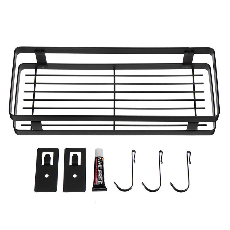 Kitchen Bathroom Rack Hanging Basket Black Stainless Steel Paint Storage Shelf Kitchen Storage Rack Image 1