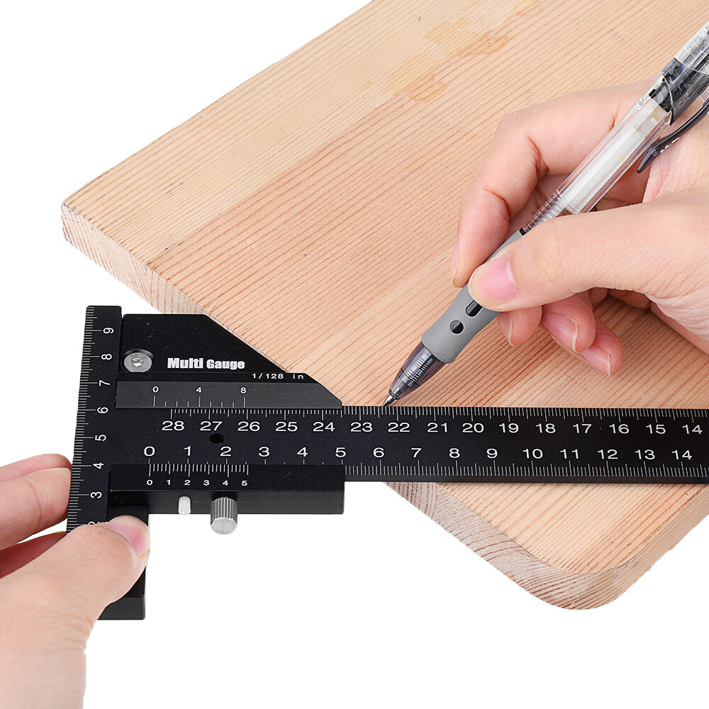 Multi-function Inch and MM Woodworking Scriber Gauge Aluminum Measuring Marking Framing Ruler Tool for Carpentry Image 10