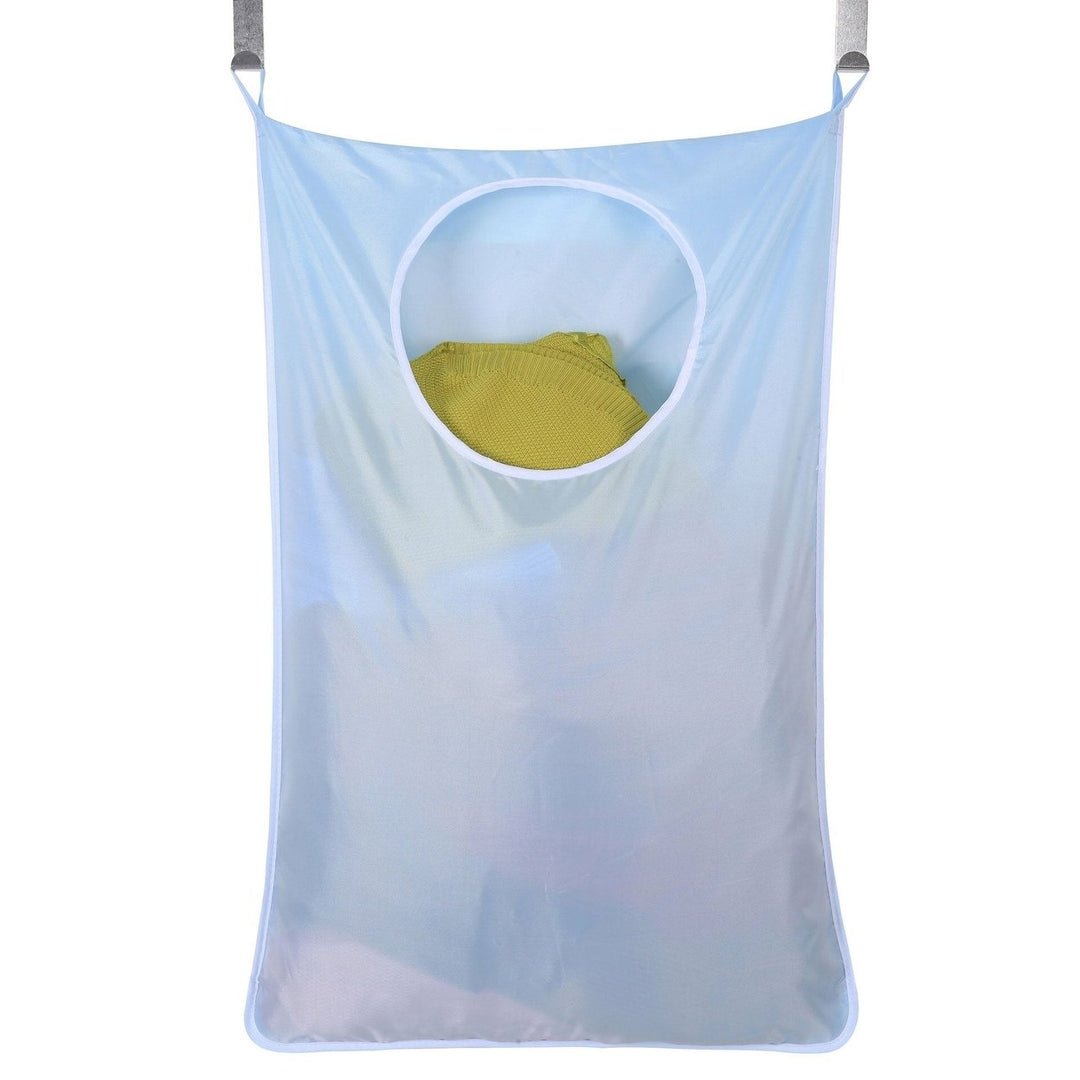 Oxford Laundry Hamper Bag Clothes Storage Bag Door with Hanging Stainless Steel Hook Image 5