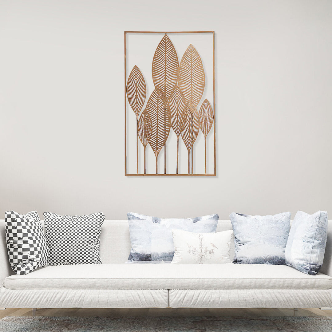 Rectangle Metal Wall Art Hanging Iron Sculpture Leaf Home Hotel Decor 53x84.5cm Image 7