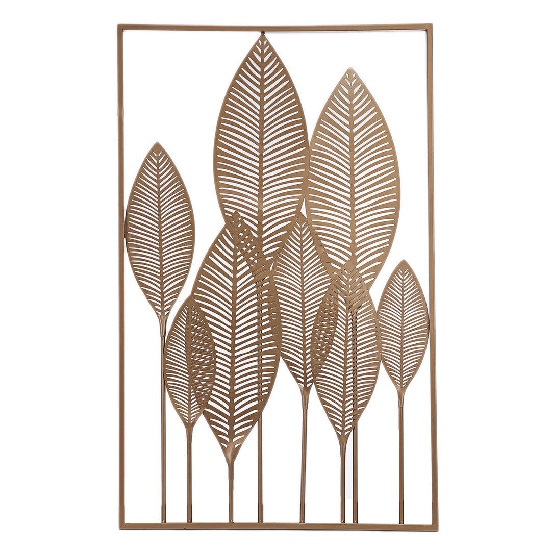 Rectangle Metal Wall Art Hanging Iron Sculpture Leaf Home Hotel Decor 53x84.5cm Image 1