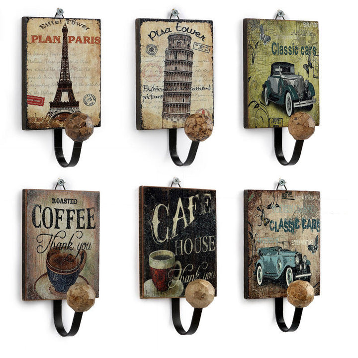 Retro European Cafe Bar Decor Wooden Clothes Towel Hanger Hook Image 1