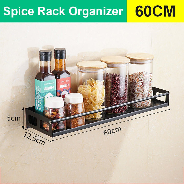 Punch-free Modern Nordic Style Kitchen Organizer Wall Mount Bracket Storage Rack Spice Jar Rack Cabinet Shelf DTTT Image 1