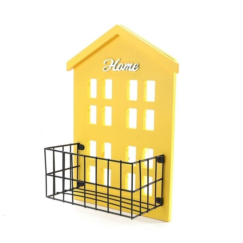 Wall Mount Wood Metal Storage Basket Bedroom Bathroom Hat Key Door Hook Image 1