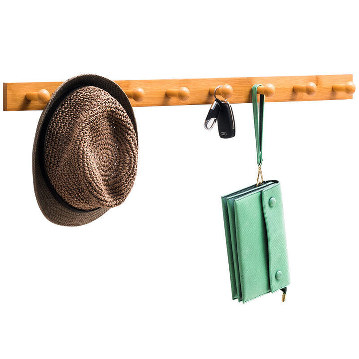 Wall-mounted Clothes Hook Natural Bamboo Coat Hanger Home Key Bag Storage Shelf Image 1