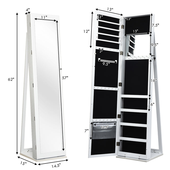 Mirrored Jewelry Cabinet Lockable Standing Storage Organizer W/ Shelf Image 2