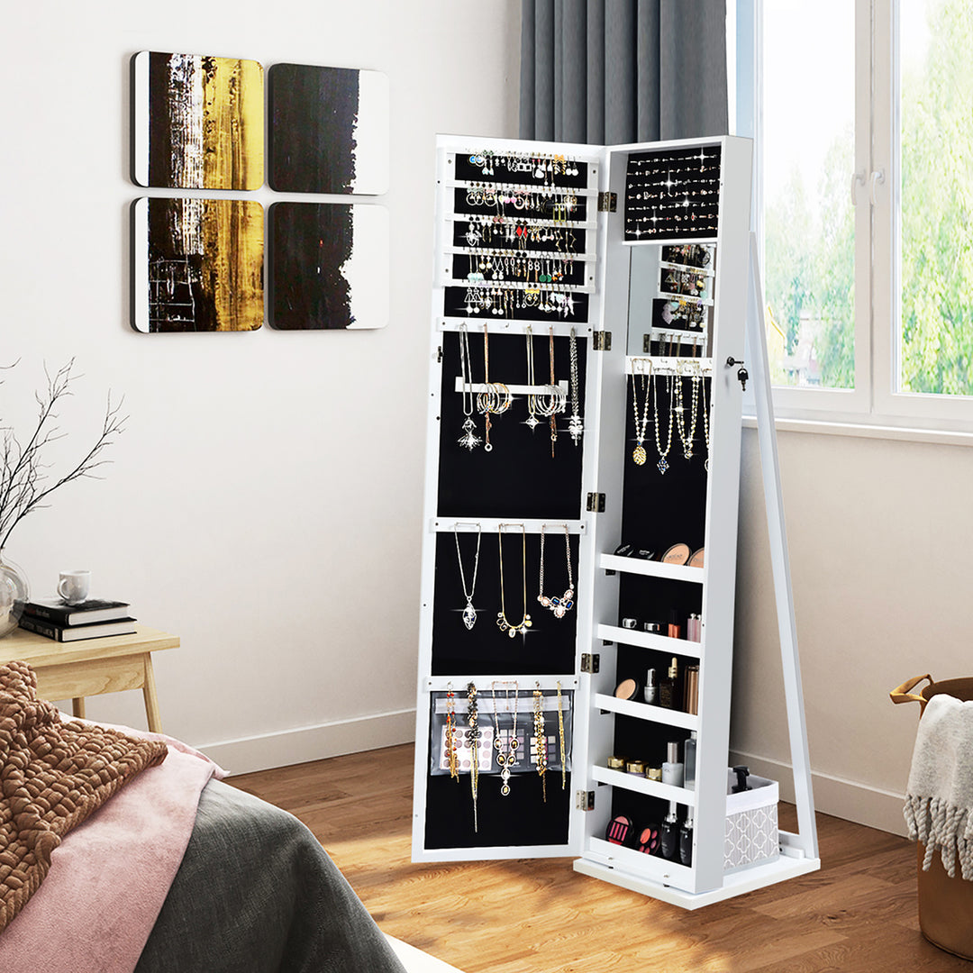 Mirrored Jewelry Cabinet Lockable Standing Storage Organizer W/ Shelf Image 3