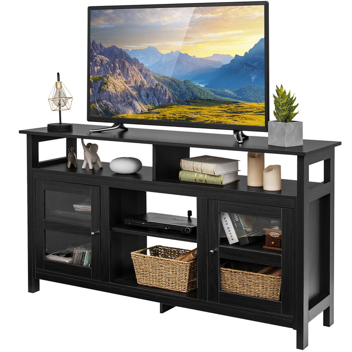 Costway 58 TV Stand Entertainment Console Center W/ 2 Cabinets Up to 65 Grey\Black\Walnut Image 1