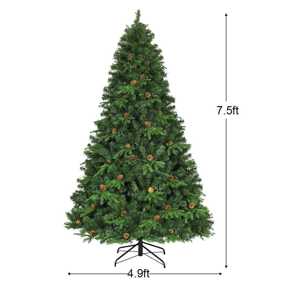 Costway 7/7.5Ft Pre-Lit Christmas Tree Hinged 460/540 LED Lights Pine Cones Image 2