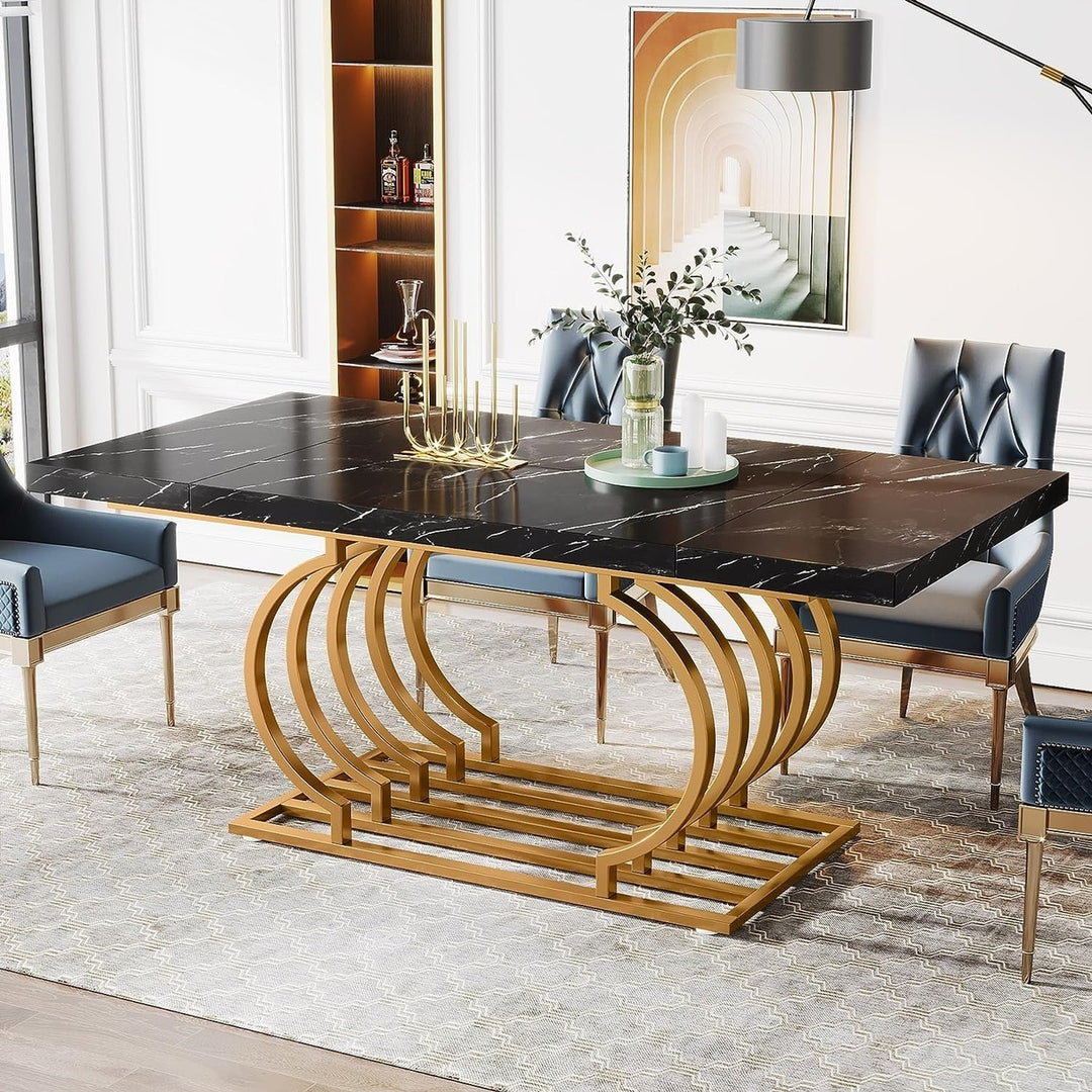 Tribesigns 63" Modern Faux Marble Dining Table Black for 6-8 People Geometric Base Image 1