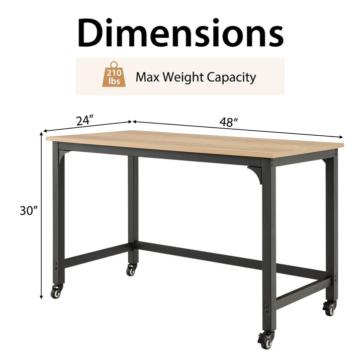 Rolling Computer Desk Metal Frame PC Laptop Table Wood Top Study Workstation Image 4