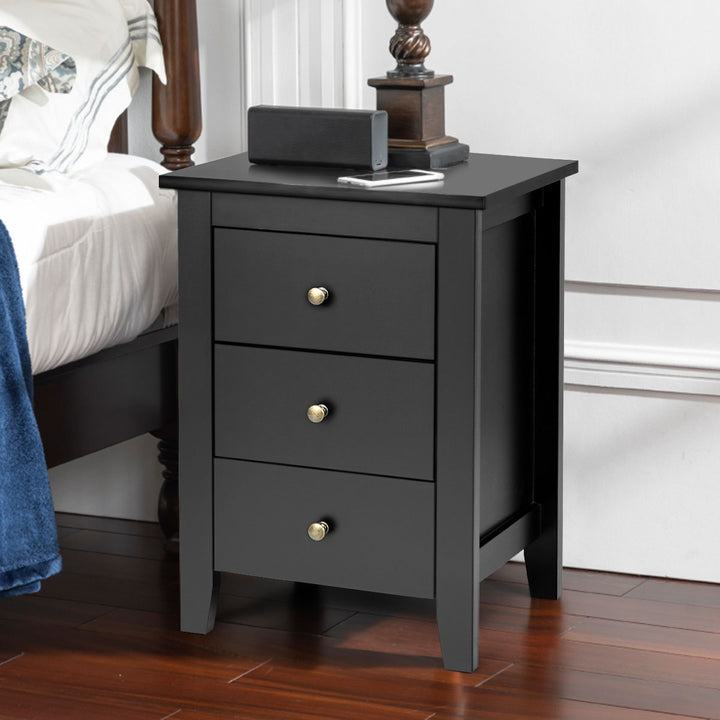 Nightstand End Beside Sofa Table Cabinet w/ 3 Drawers Bedroom Furniture Black Image 3