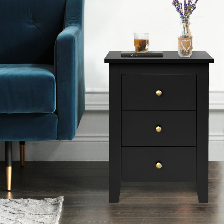 Nightstand End Beside Sofa Table Cabinet w/ 3 Drawers Bedroom Furniture Black Image 4