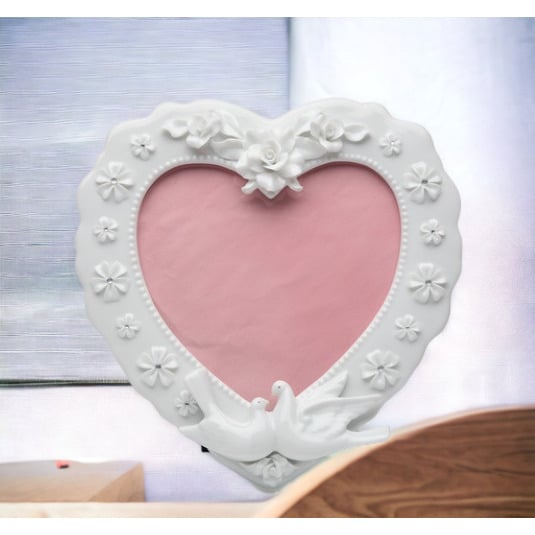 Ceramic Heart Shape Frame with Flowers and White Doves, Wedding Dcor or Gift, Anniversary Dcor or Gift, Home Dcor Image 2
