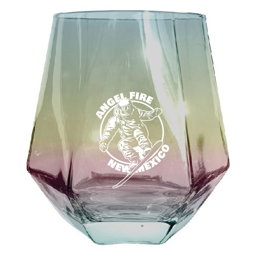 Angel Fire Mexico Souvenir Wine Glass EngravedDiamond 15 oz clear Iridescent Image 1