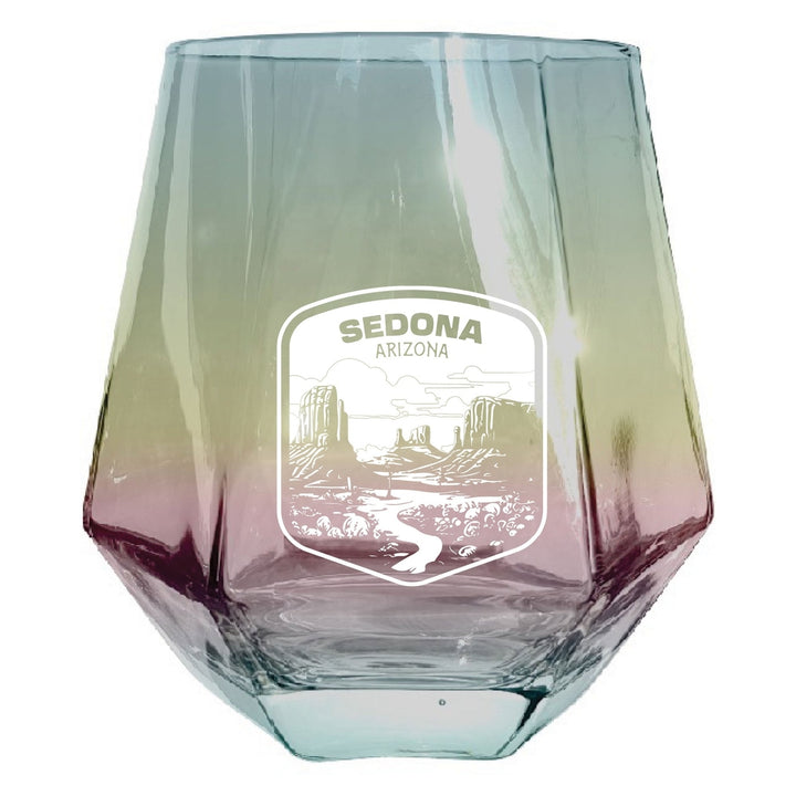 Sedona Arizona Souvenir Wine Glass EngravedDiamond 15 oz clear Iridescent Image 1