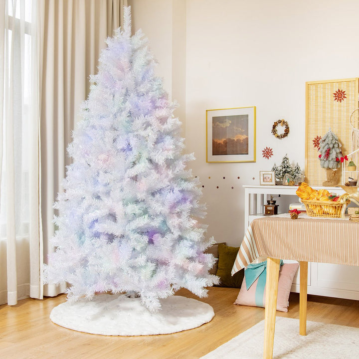 6/7/8 FT White Artificial Christmas Tree Hinged Unlit Iridescent Xmas Tree Image 5