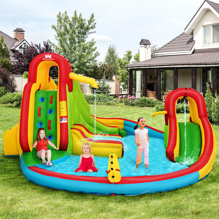 Inflatable Kids Water Slide Park with Climbing Wall Water Cannon and Splash Pool Image 3