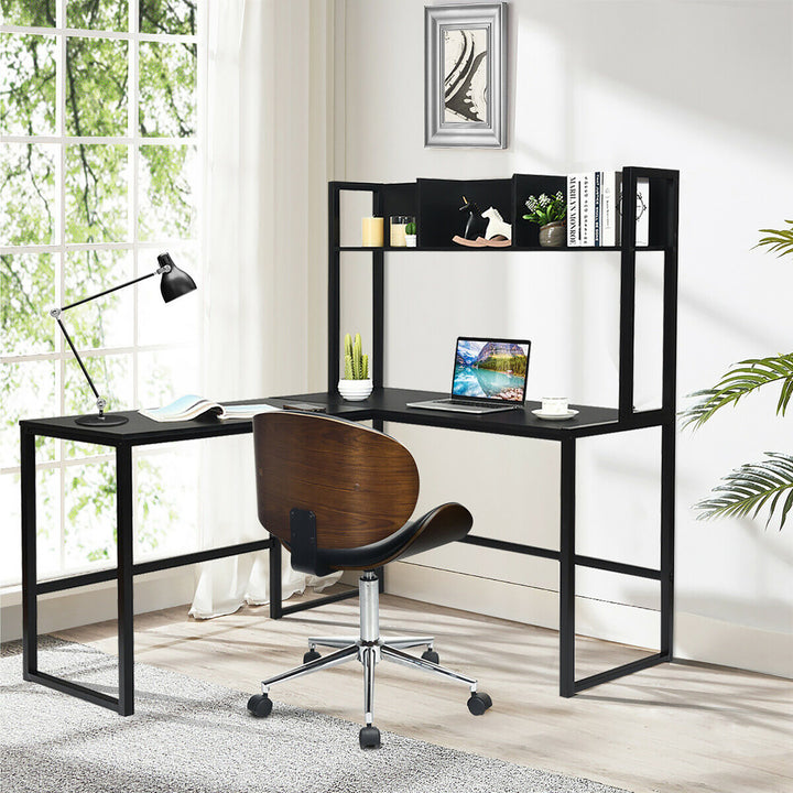 55 L-Shaped Desk Corner Computer Desk w/Hutch Black Image 4