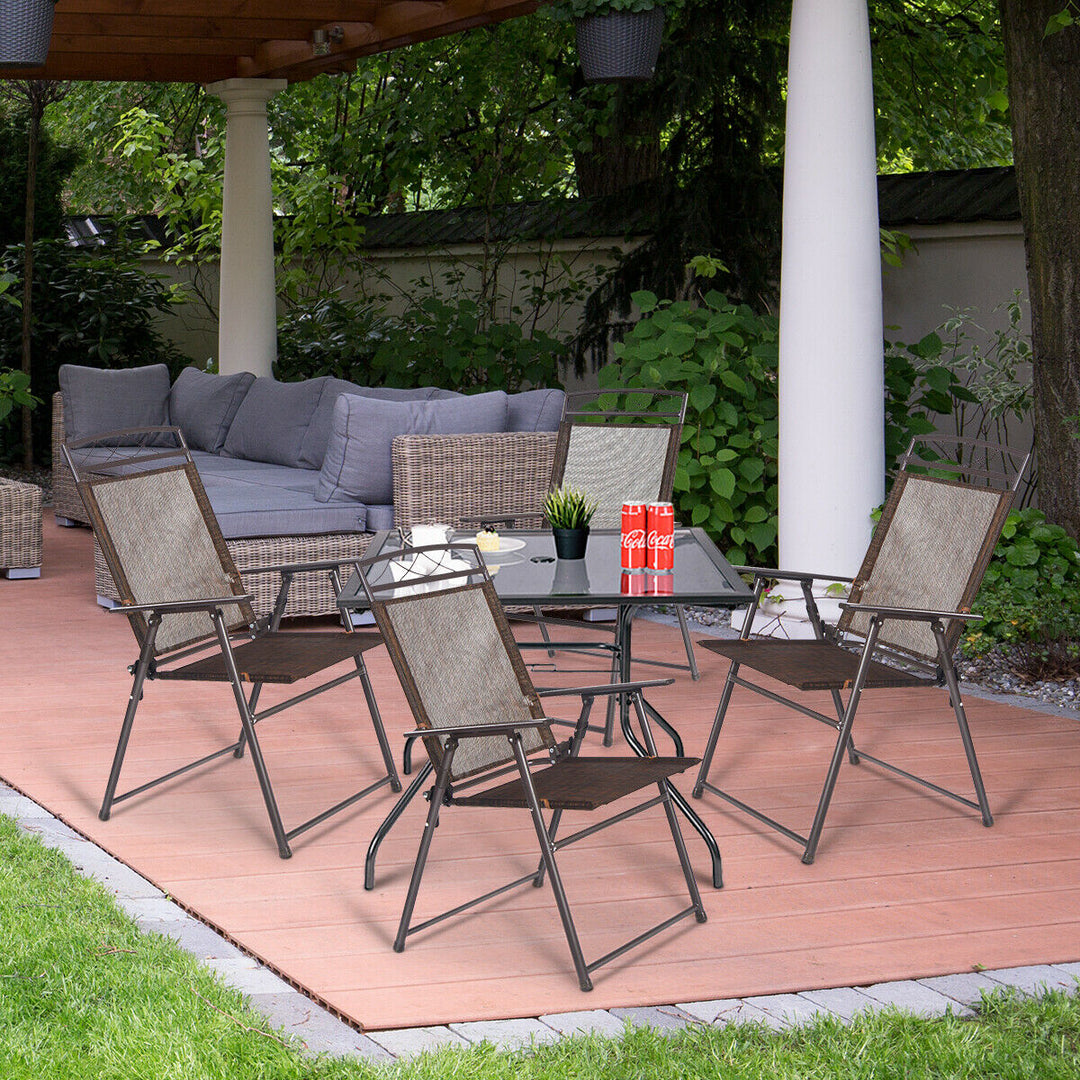 Set of 4 Patio Folding Sling Chairs Steel Textilene Camping Deck Garden Pool Image 2