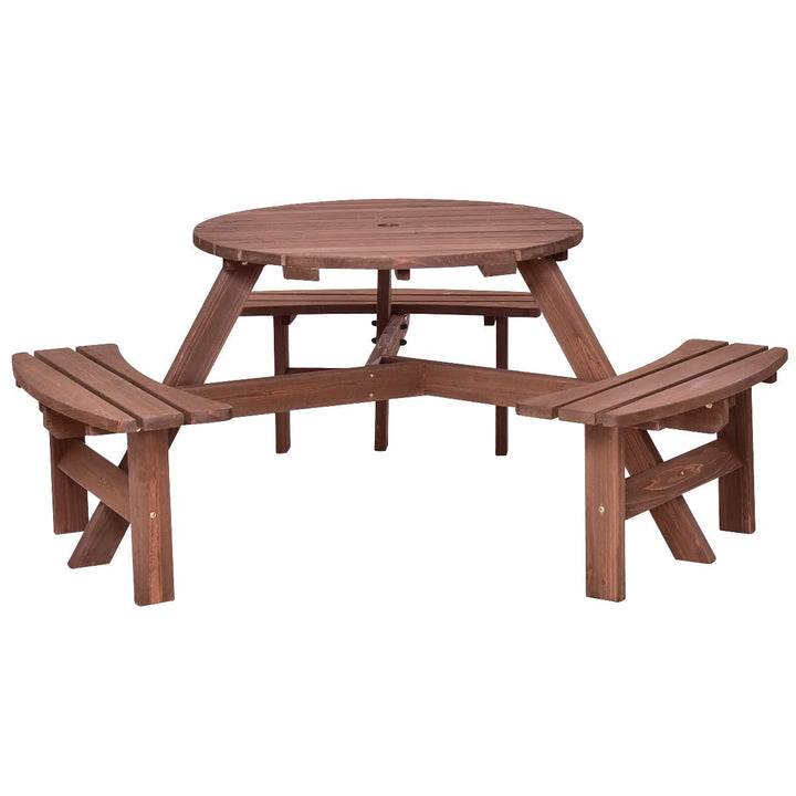 Patio 6 Person Outdoor Wood Picnic Table Beer Bench Set Pub Dining Seat Garden Image 4